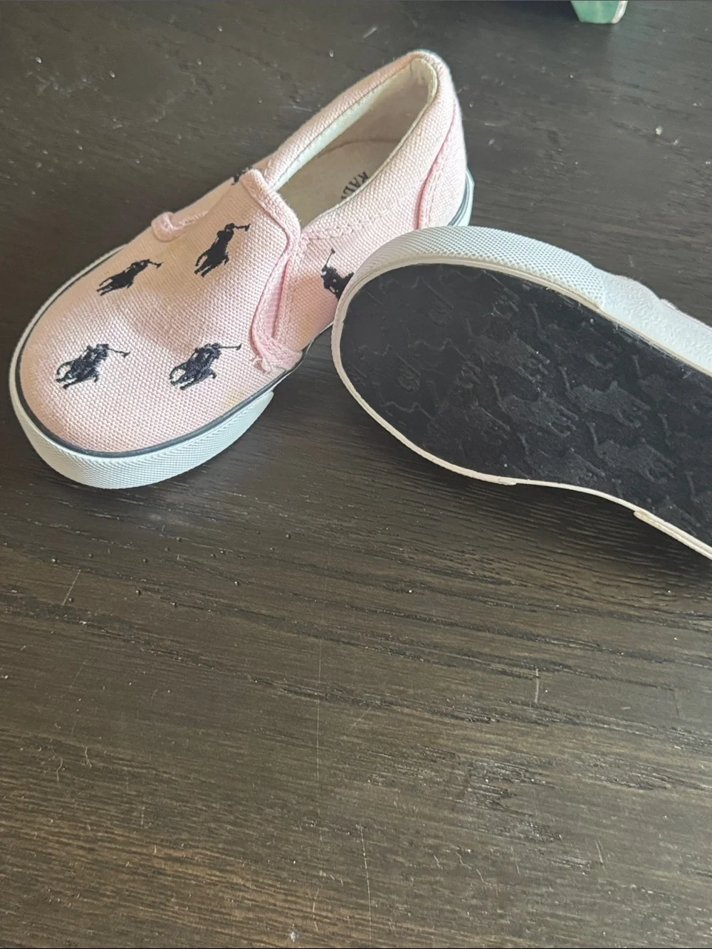 Polo by Ralph Lauren Pink Slip-On Sneakers with Navy Pony Print